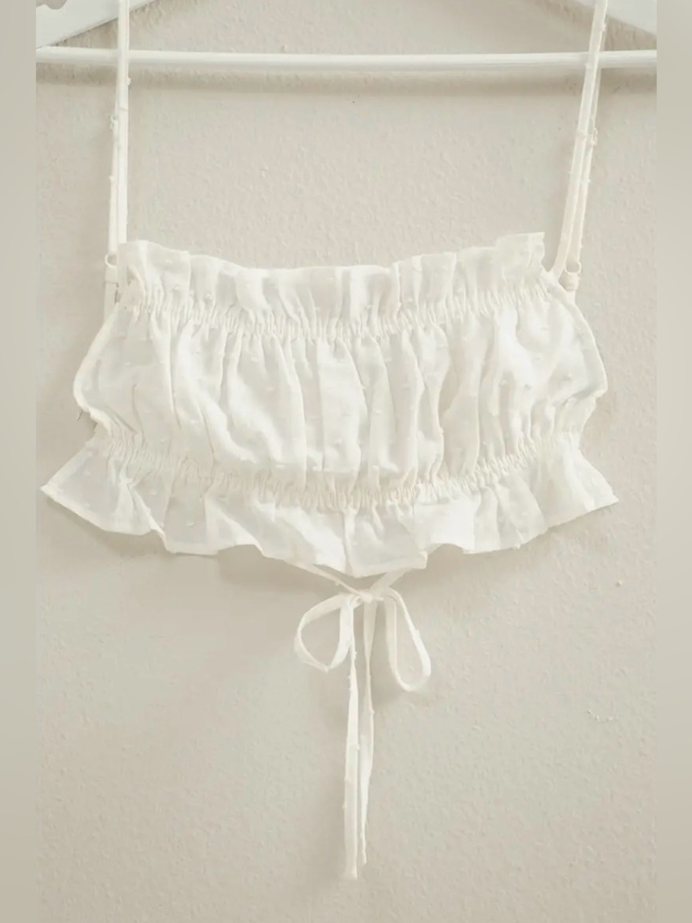 White Smocked Swiss Dot Crop Top Ruffle Cami Medium HYFVE NWT